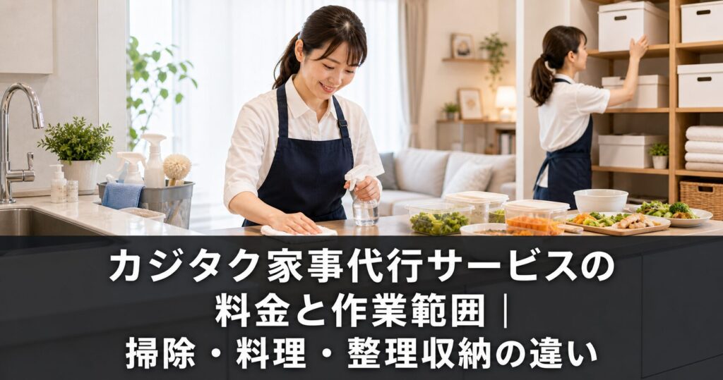 カジタク家事代行サービスの料金と作業範囲｜掃除・料理・整理収納の違いのアイキャッチ画像